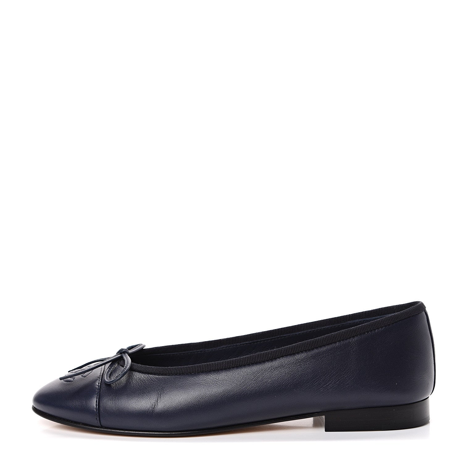 Chanel Lambskin CC Cap Toe Ballerina Flats 37.5 Navy 1 of 9