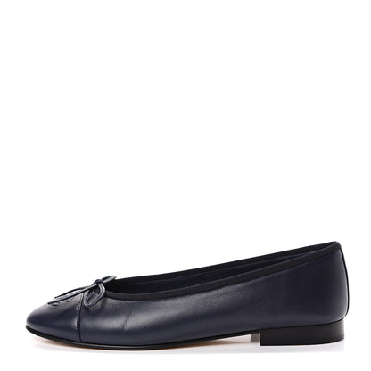 Chanel Lambskin CC Cap Toe Ballerina Flats 37.5 Navy 1 of 9