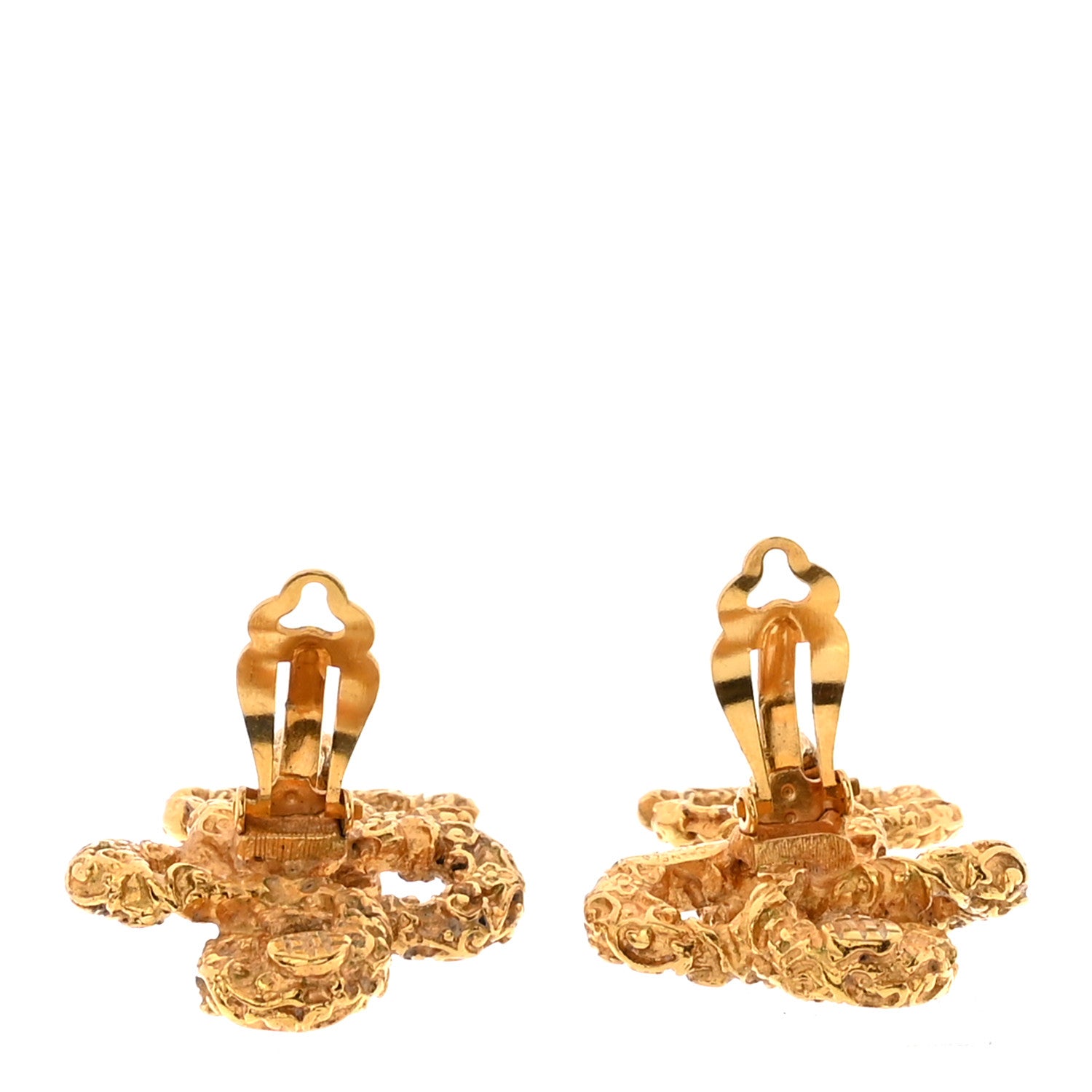 Chanel Large CC Clover Drop Clip On Earrings Gold 3 of 4