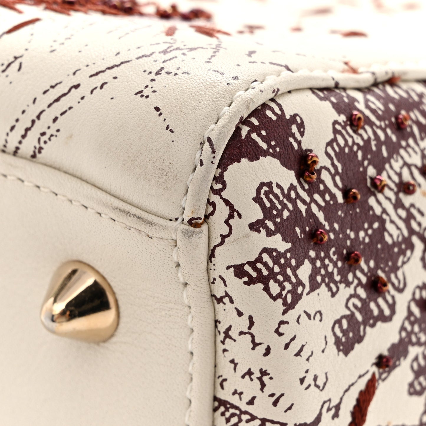 Calfskin Embroidered Medium Toile De Jouy Lady Dior White Red