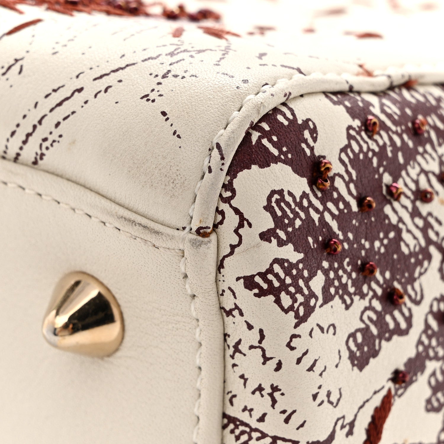 Christian Dior Calfskin Embroidered Medium Toile De Jouy Lady Dior White Red 13 of 18
