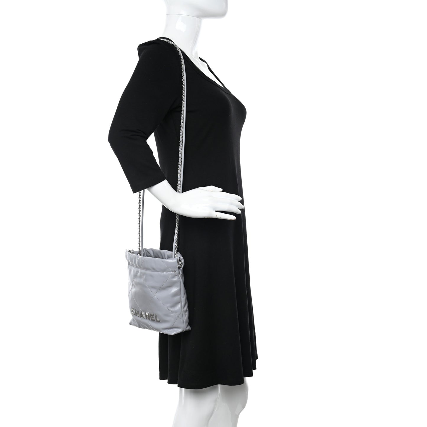 Shiny Calfskin Quilted Mini Chanel 22 Grey