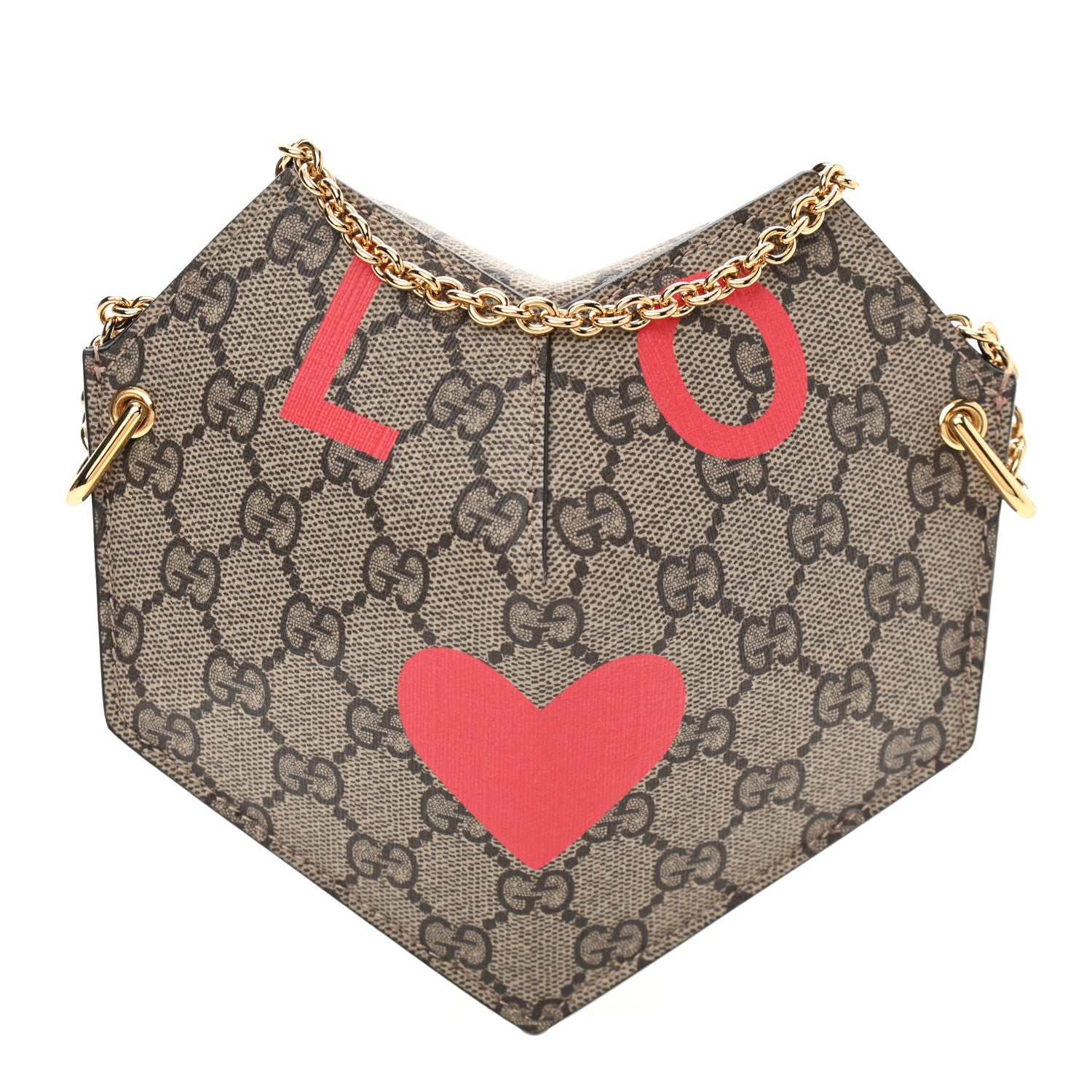Gucci GG Supreme Monogram Love Heart Valentines Day Mini Padlock Heart Bag Beige Ebony New Geranium 1 of 10