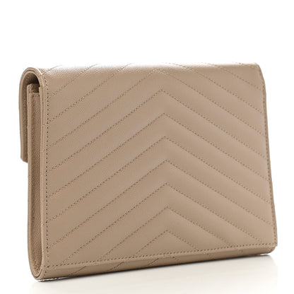 Saint Laurent Grain De Poudre Matelasse Chevron Monogram Envelope Clutch Dark Beige 3 of 8