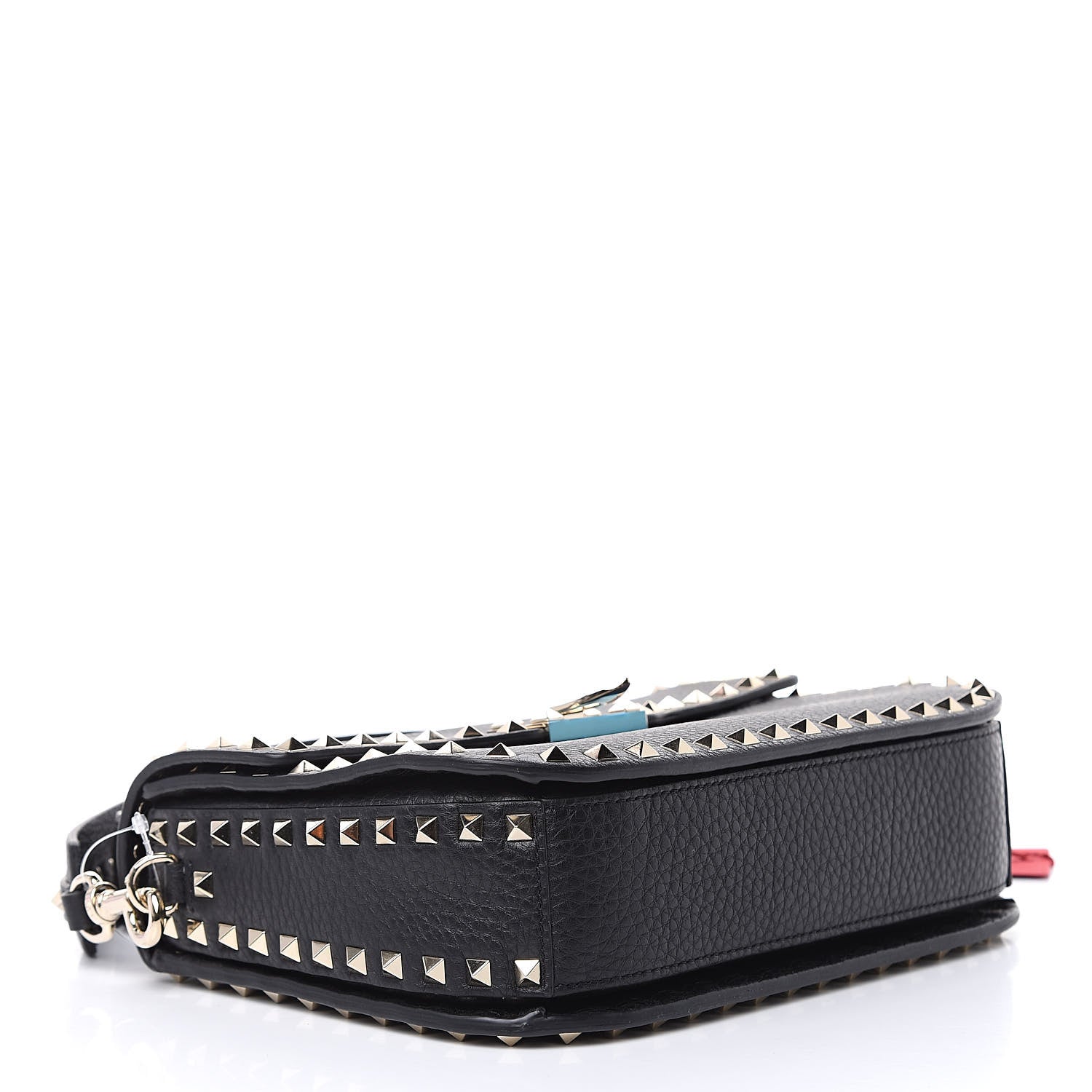 Valentino Garavani Pebbled Calfskin Medium Rockstud Flap Saddle Bag Black 4 of 10