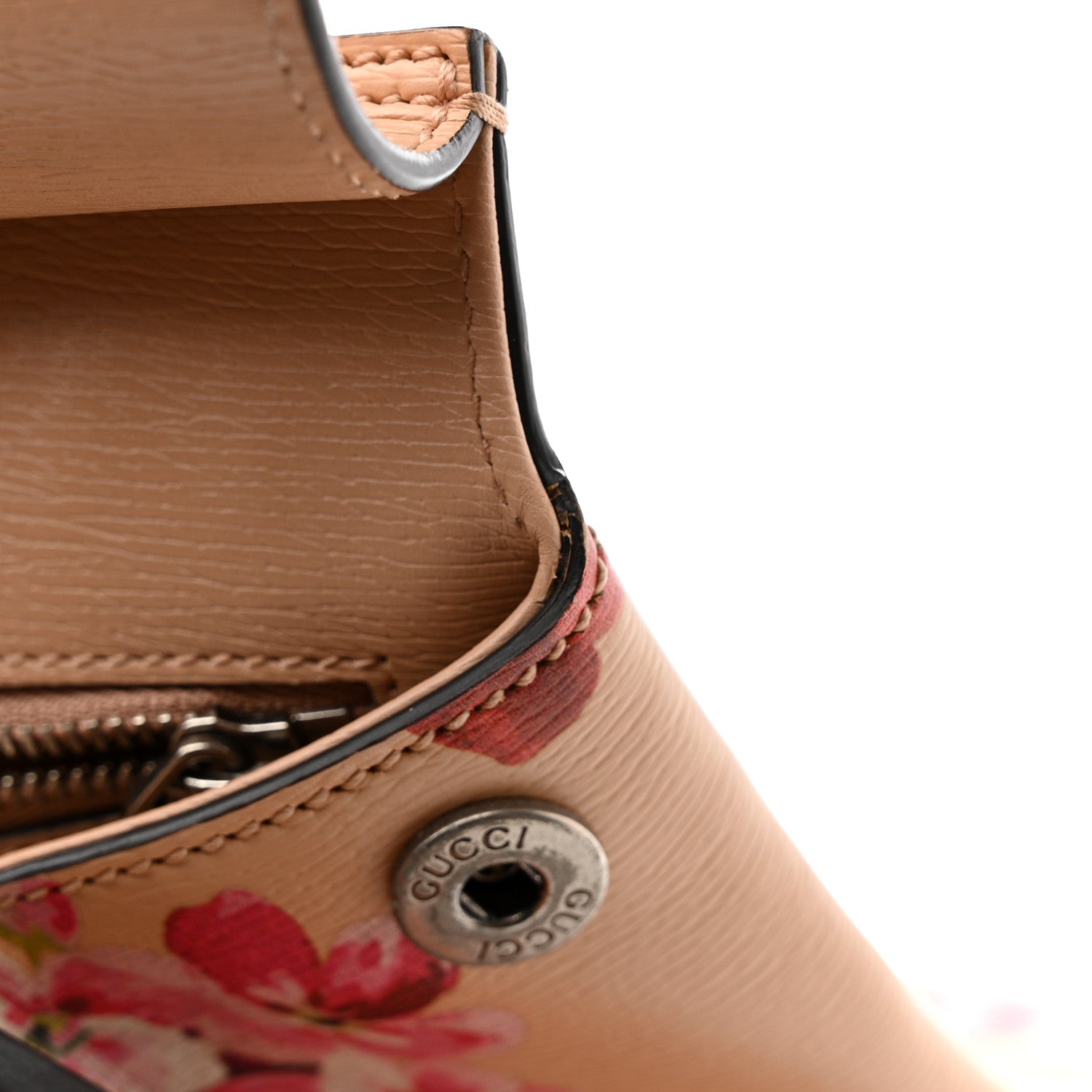 Gucci Shangai Calfskin Blooms Print Small Bamboo Daily Top Handle Bag Pink Apricot Multicolor 14 of 19