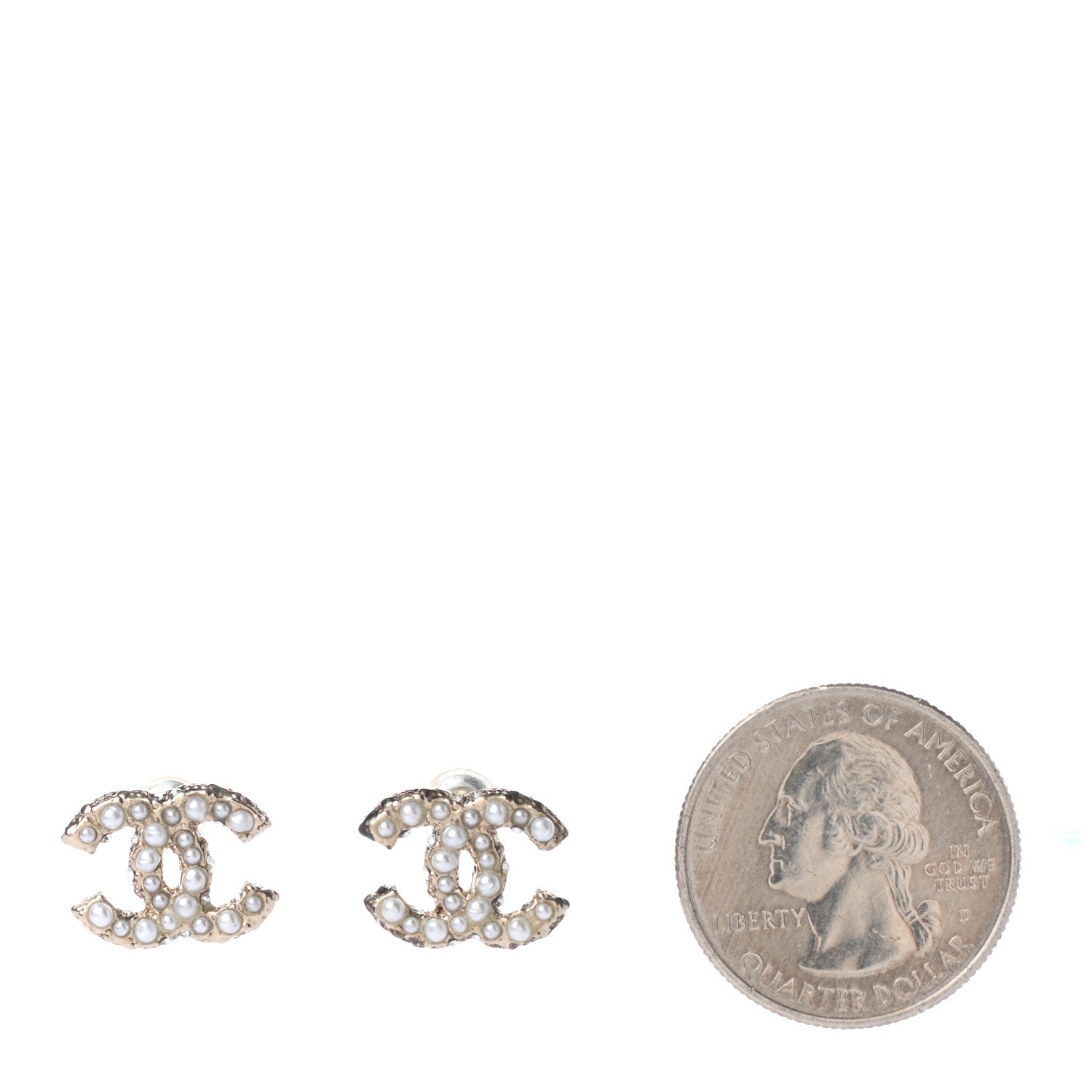 Chanel Pearl Crystal CC Earrings Light Gold 2 of 5