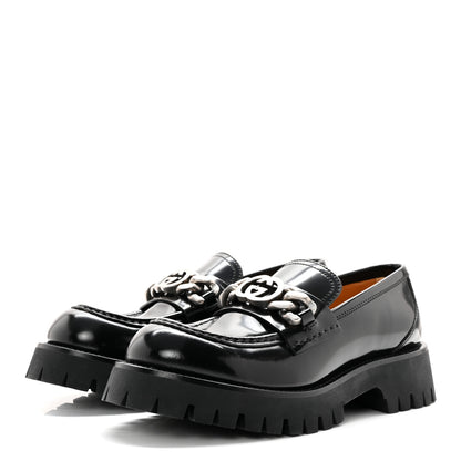 Gucci Cordovan Lux Womens Jeanne Platform Lug Sole 30/45mm Loafers 39 Black 3 of 12