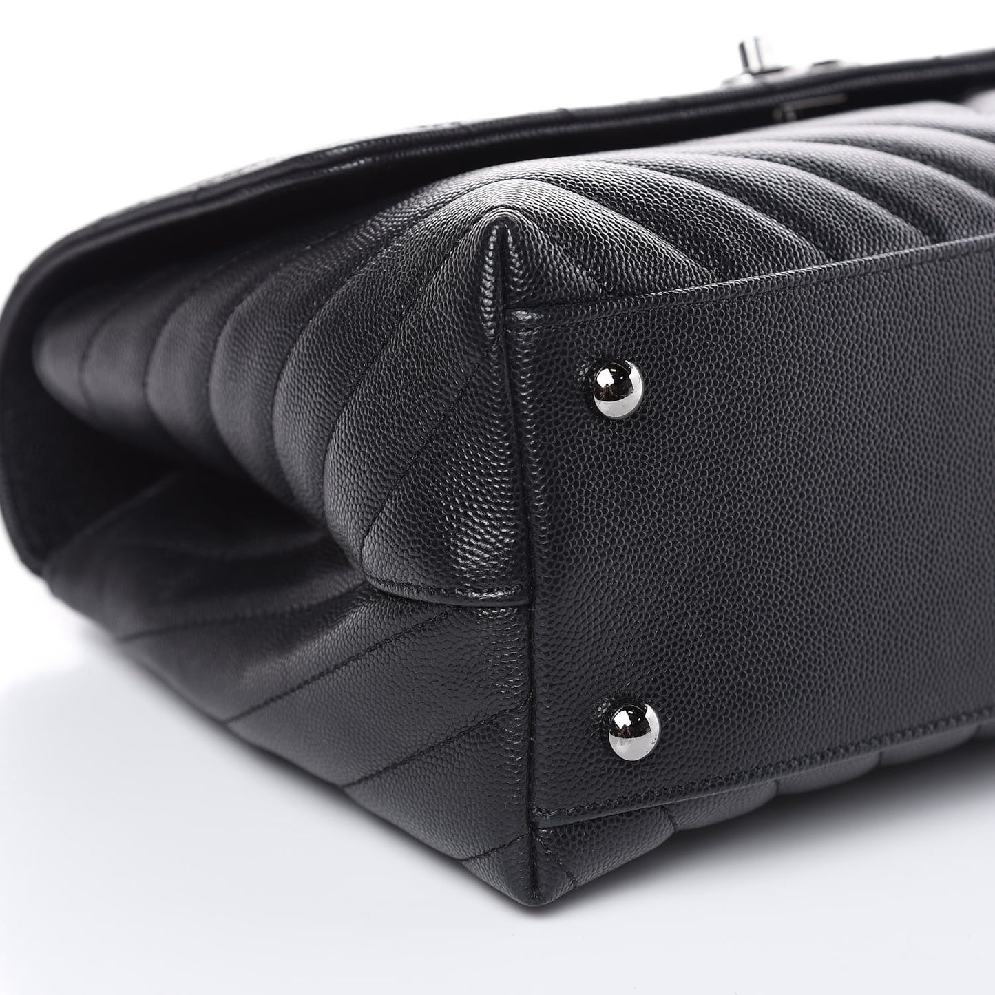 Caviar Chevron Quilted Small Coco Handle Flap Black