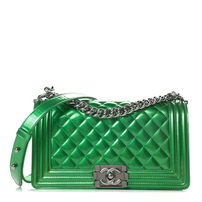 Chanel Metallic Patent Calfskin Quilted Medium Boy Flap Green 1 of 16