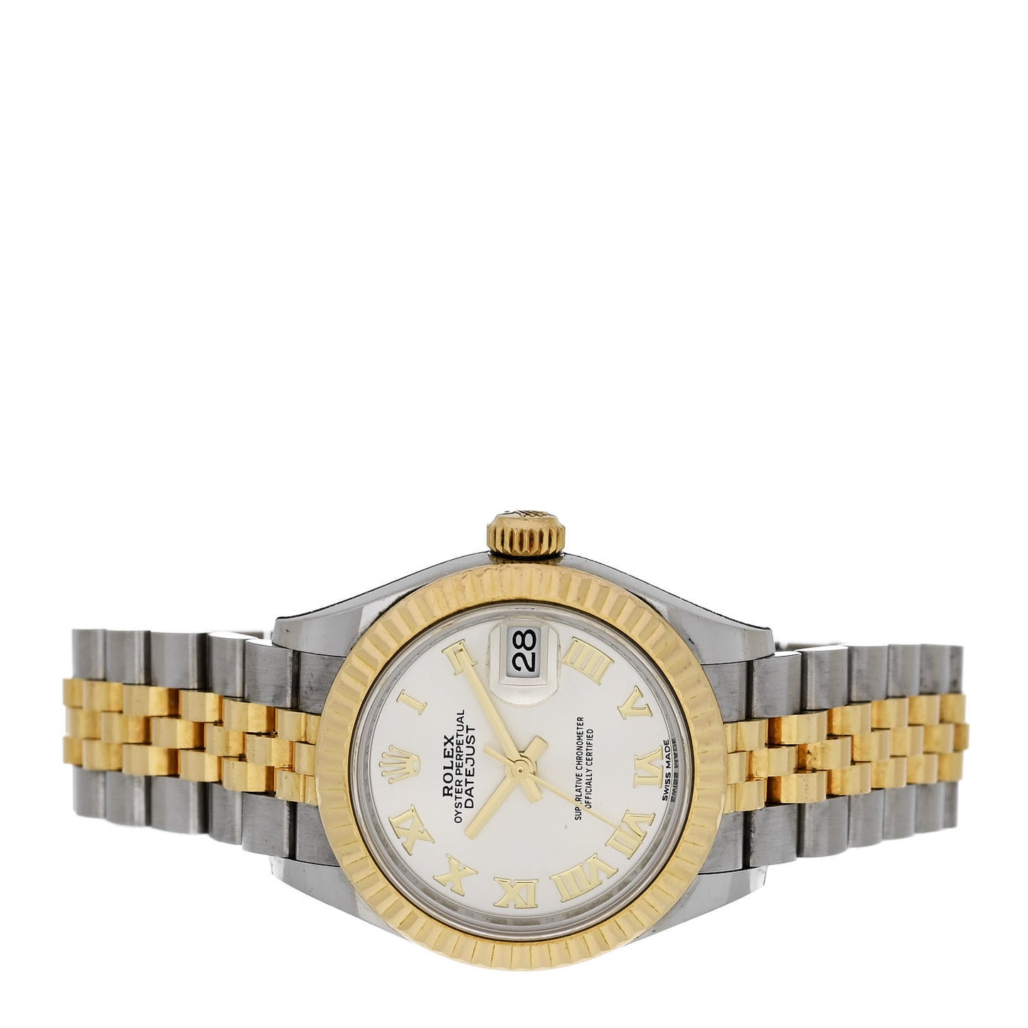 Stainless Steel 18K Yellow Gold 28mm Oyster Perpetual Datejust Watch Silver Roman 279173