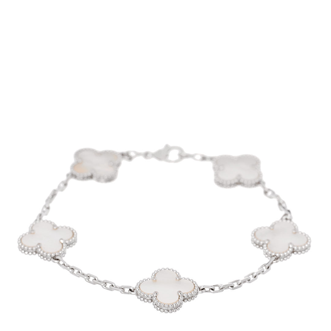 Van Cleef & Arpels 18K White Gold Mother of Pearl 5 Motifs Vintage Alhambra Bracelet 1 of 5