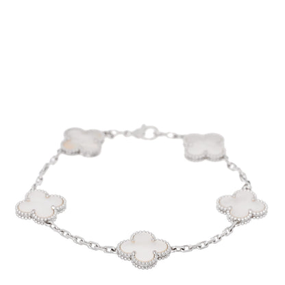 Van Cleef & Arpels 18K White Gold Mother of Pearl 5 Motifs Vintage Alhambra Bracelet 1 of 5