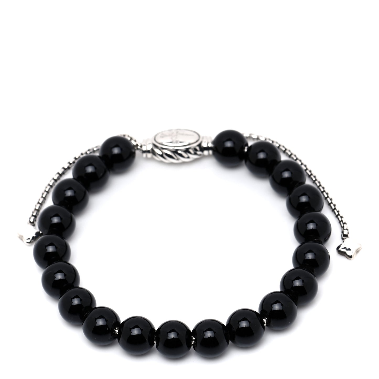 Sterling Silver Black Onyx 8mm Spiritual Beads Adjustable Bracelet
