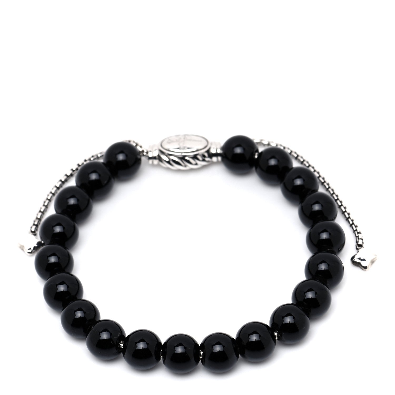 David Yurman Sterling Silver Black Onyx 8mm Spiritual Beads Adjustable Bracelet 1 of 5