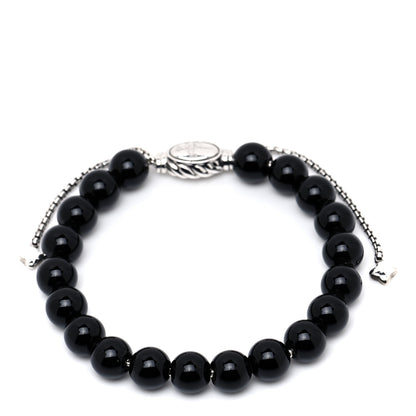 David Yurman Sterling Silver Black Onyx 8mm Spiritual Beads Adjustable Bracelet 1 of 5
