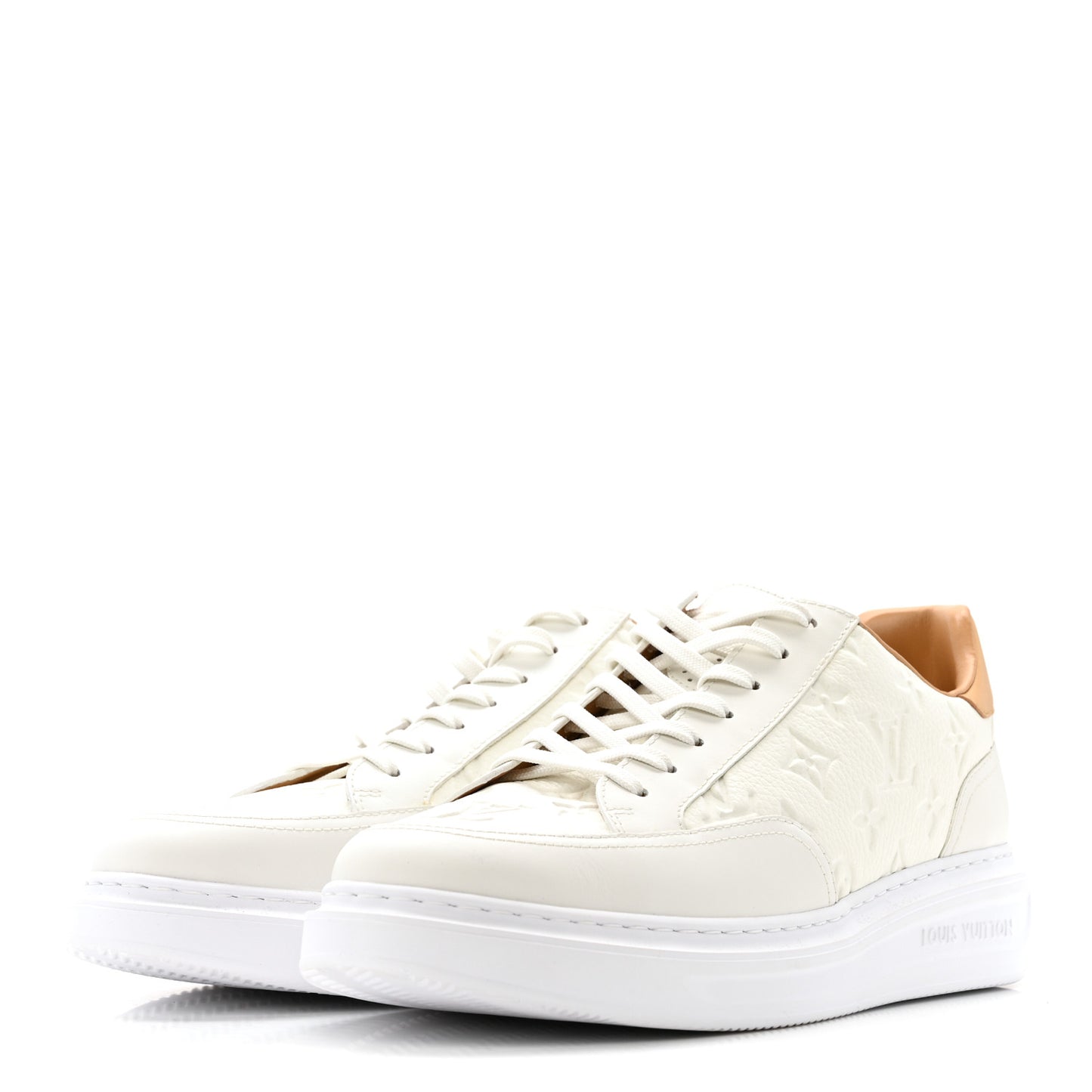 Grained Calfskin Embossed Monogram Mens Beverly Hills Sneakers 8.5 White