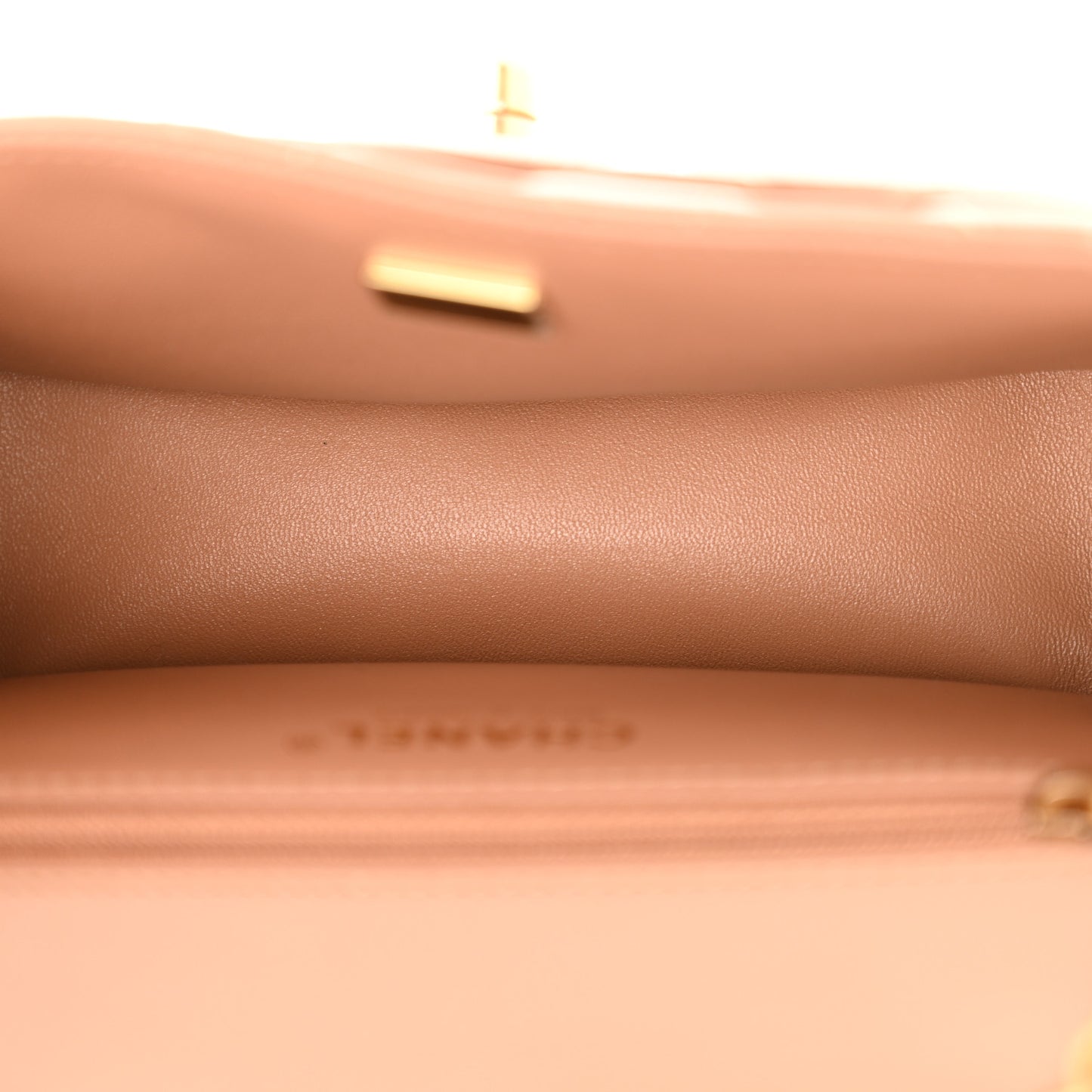 Shiny Lambskin Quilted Mini Maxi CC Flap Beige