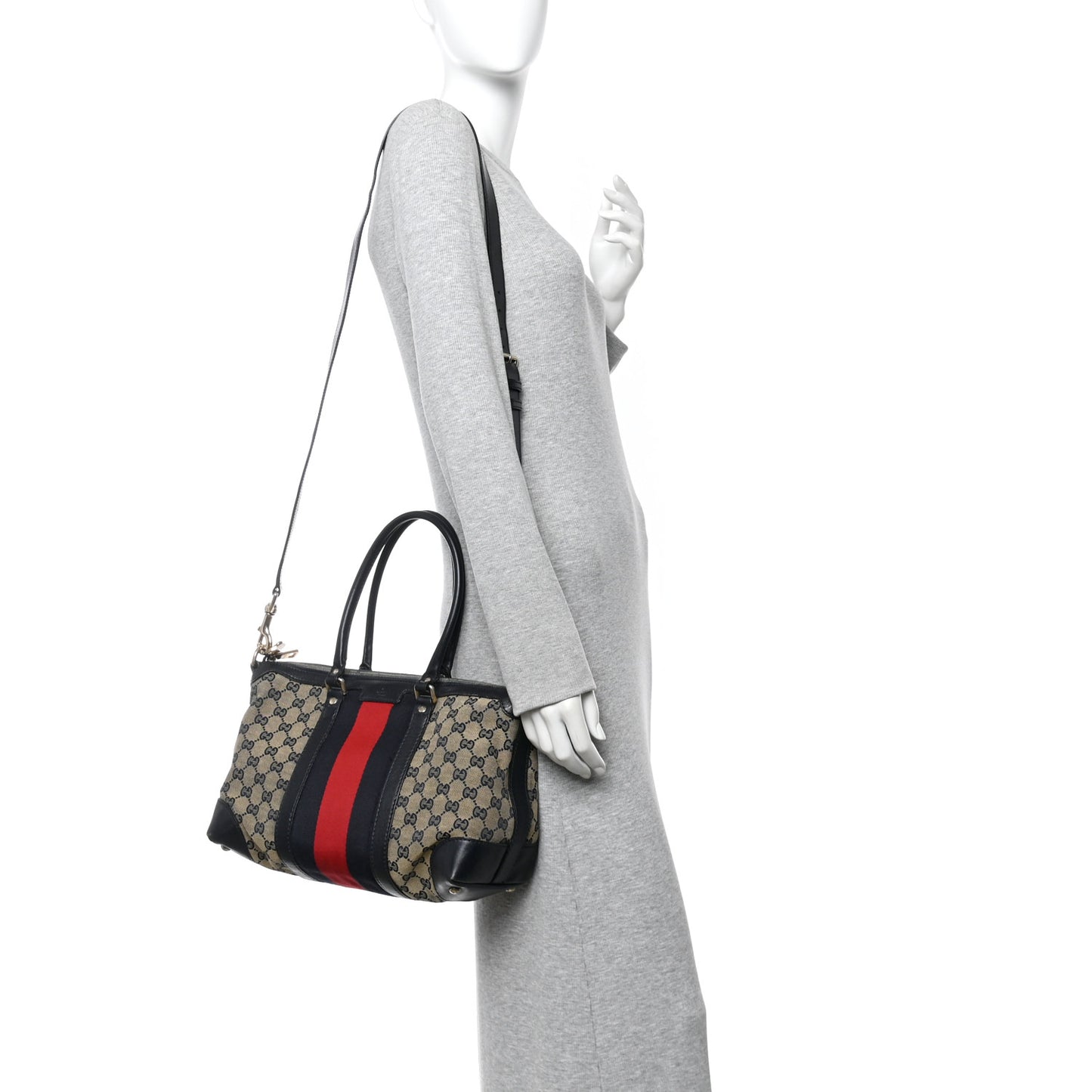 Monogram Vintage Web Medium Top Handle Bag Beige Blue