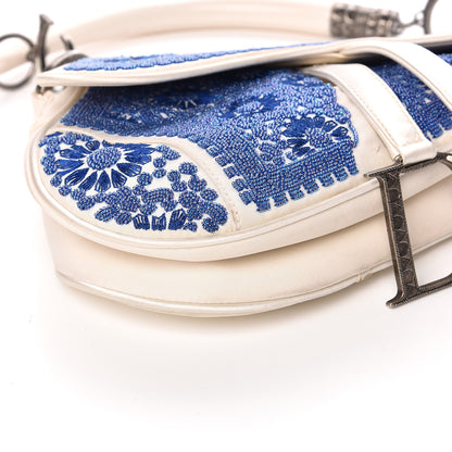 Christian Dior Satin Sequin Embellished Saddle Bag White Blue 8 of 12