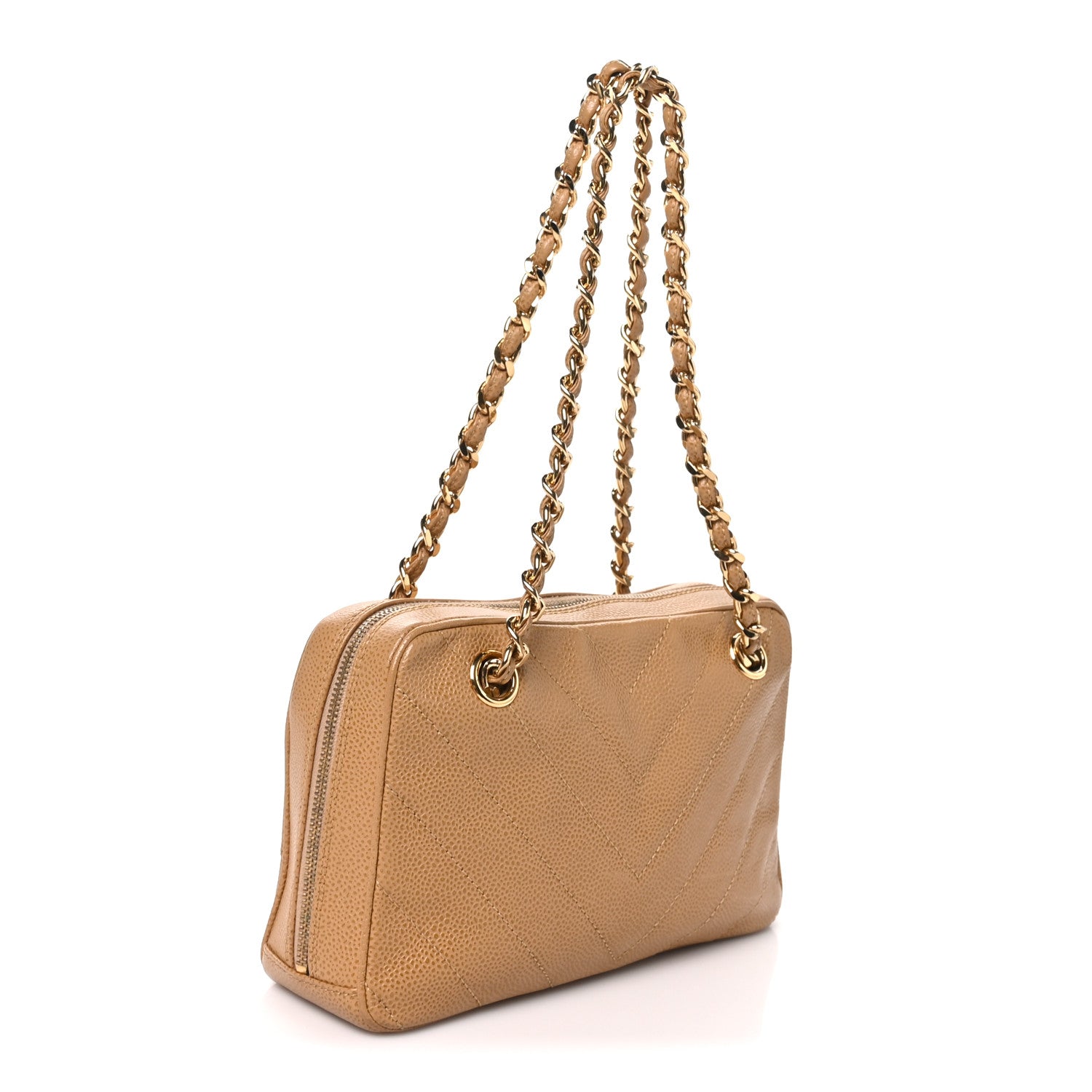 Chanel Caviar Chevron Quilted Camera Case Beige 4 of 11