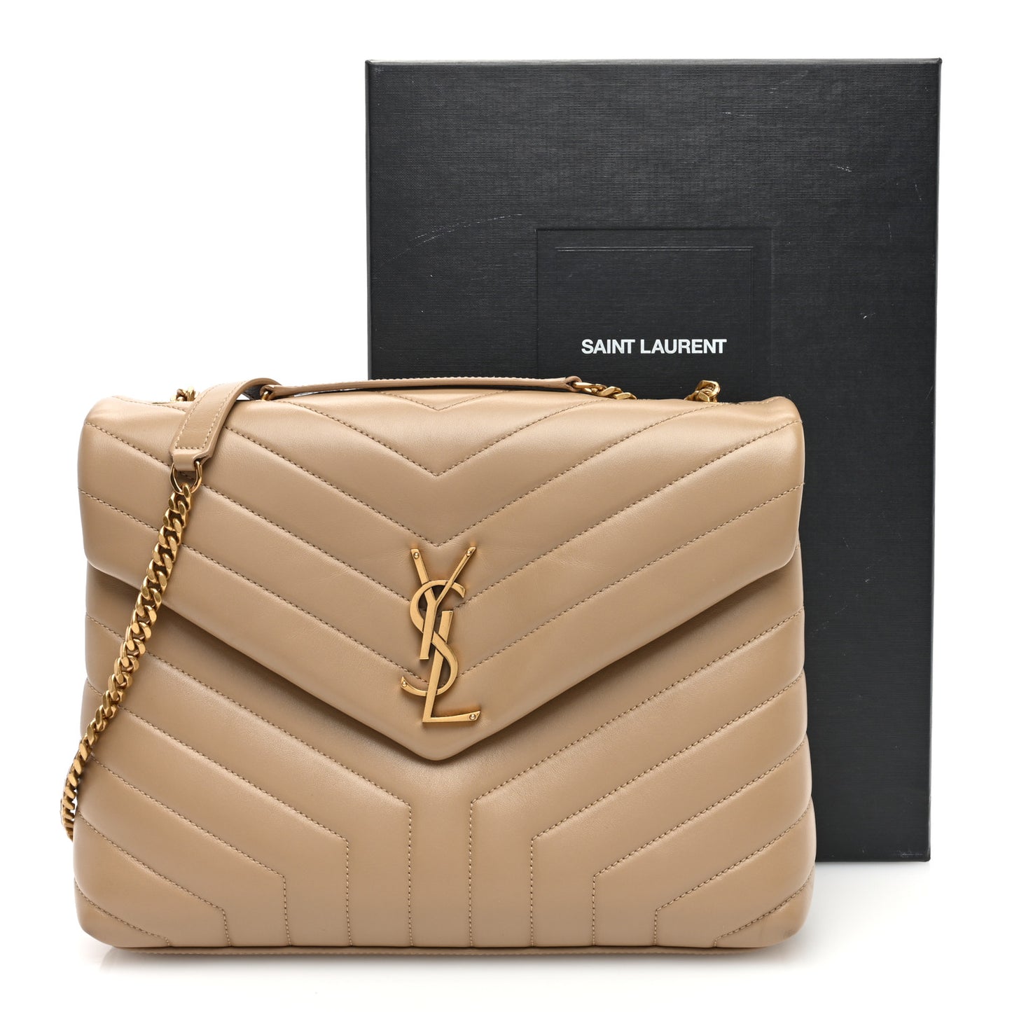 Calfskin Y Quilted Monogram Medium Loulou Chain Satchel Natural Tan