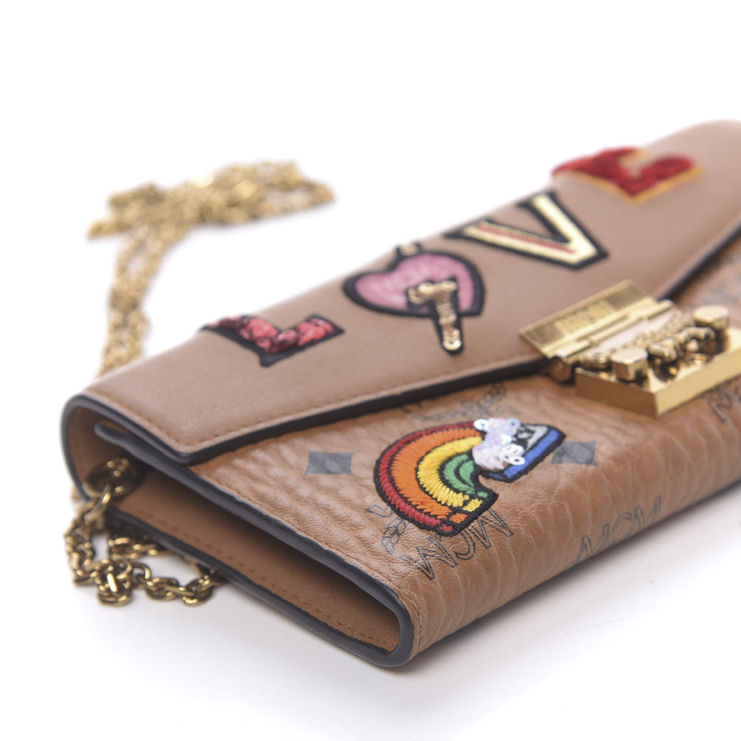 MCM Visetos Large Patricia Love Patch Wallet On Chain Cognac 7 of 9