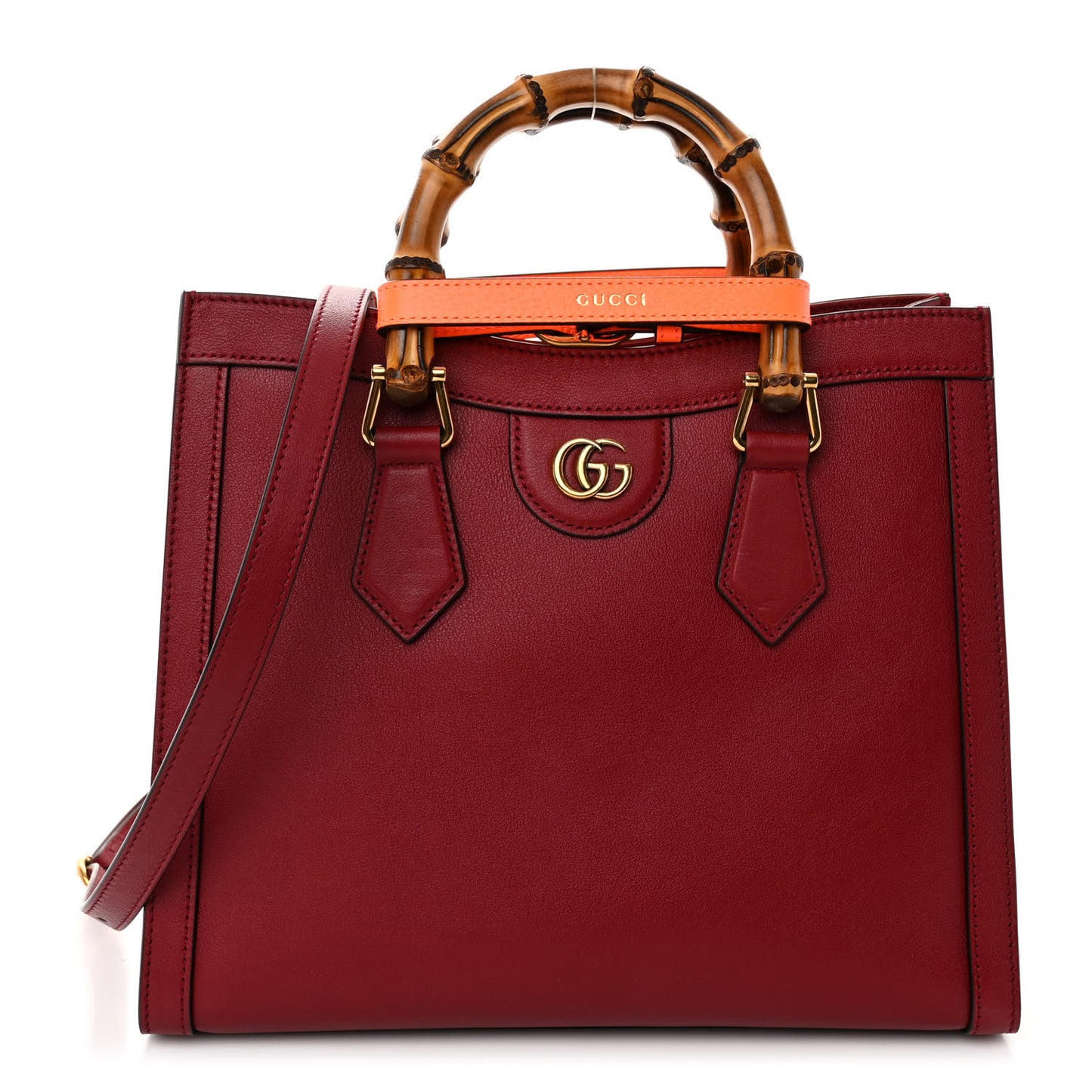 Textured Dollar Calfskin Web Small Diana Tote Bag Dark Red