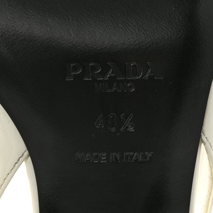 Prada Patent Calfskin Logo Pointed Toe Slingback Wedges 40.5 White 6 of 15