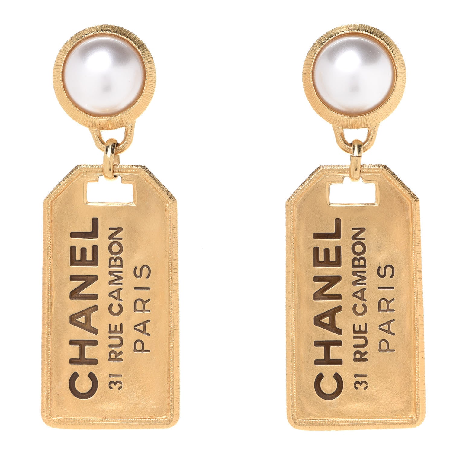 Chanel Pearl CC Tags Drop Earrings Gold 1 of 5