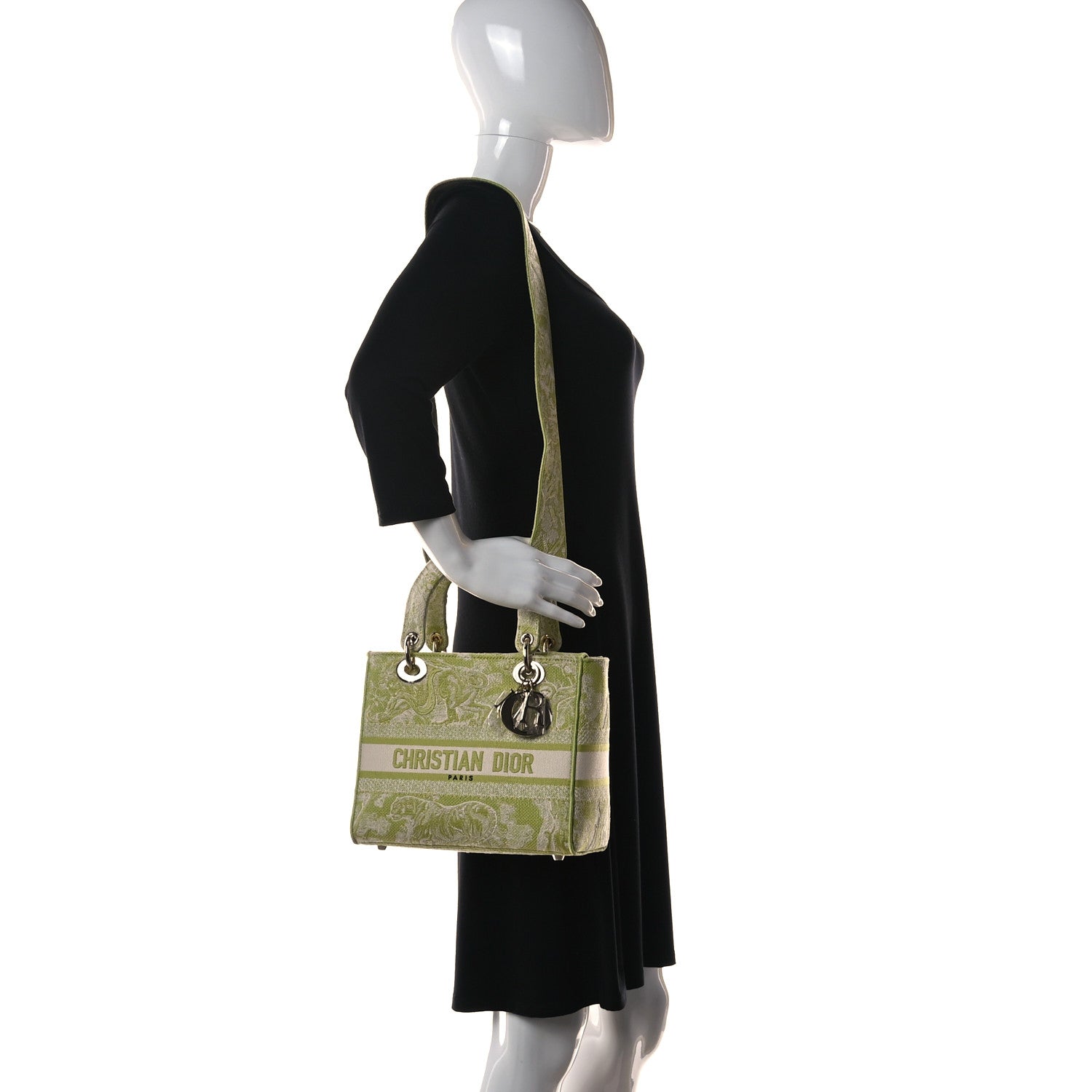 Christian Dior Canvas Toile De Jouy Reverse Embroidered Medium Lady D-Lite Green 2 of 8