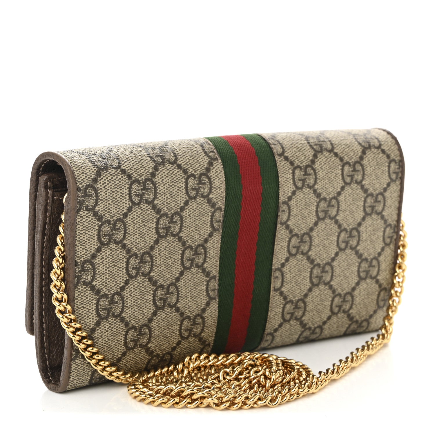 Gucci GG Supreme Monogram Web Ophidia Wallet On Chain Brown 3 of 12