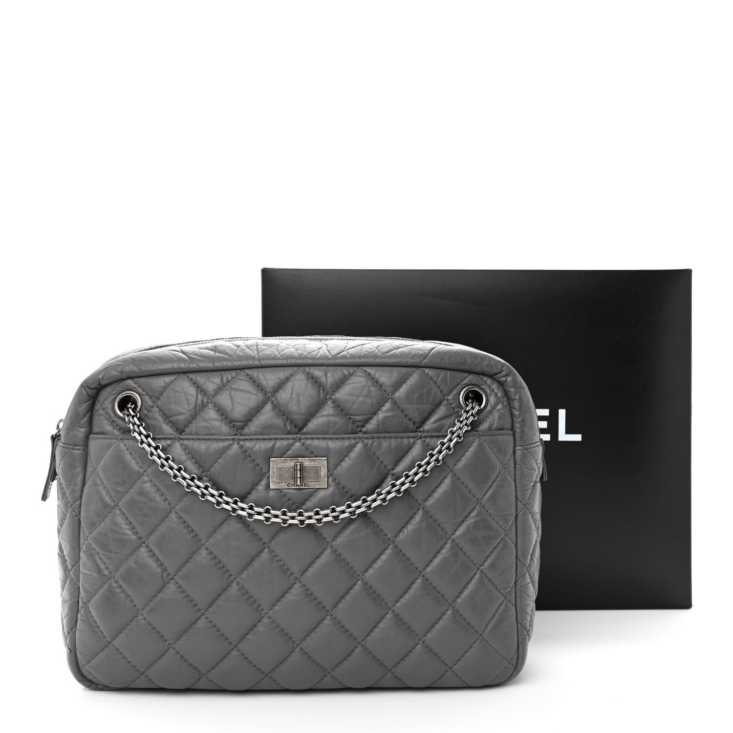 Chanel Aged Calfskin Quilted Large Reissue Camera Case Grey 16 of 16