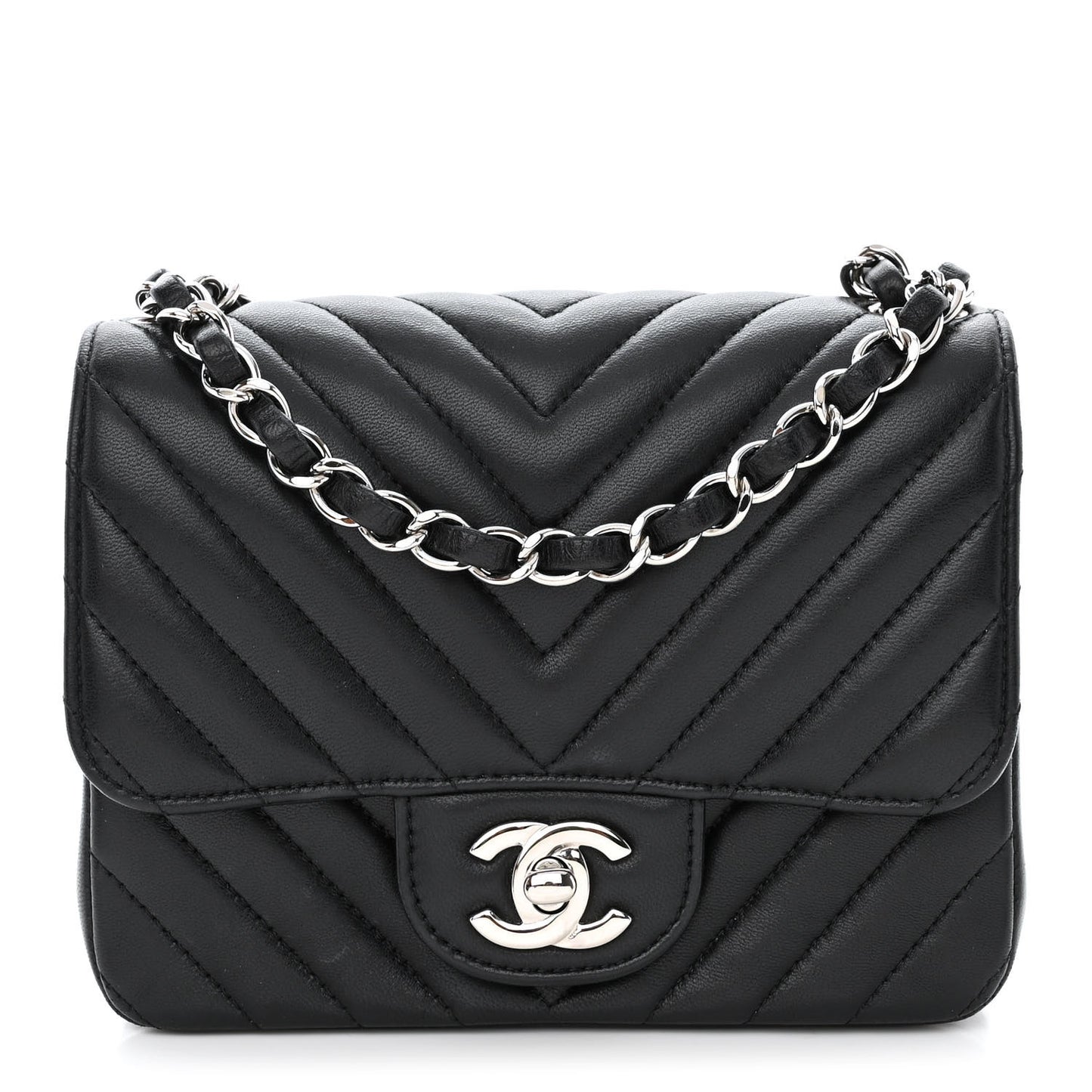 Lambskin Chevron Quilted Mini Square Flap Black