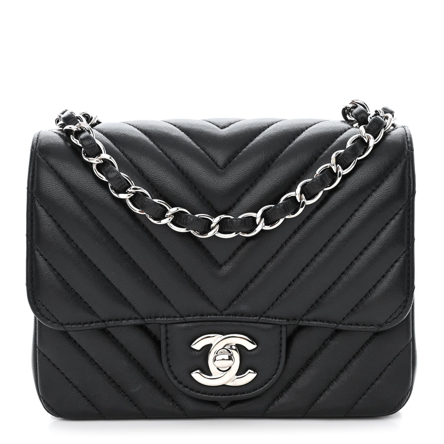Chanel Lambskin Chevron Quilted Mini Square Flap Black 1 of 11