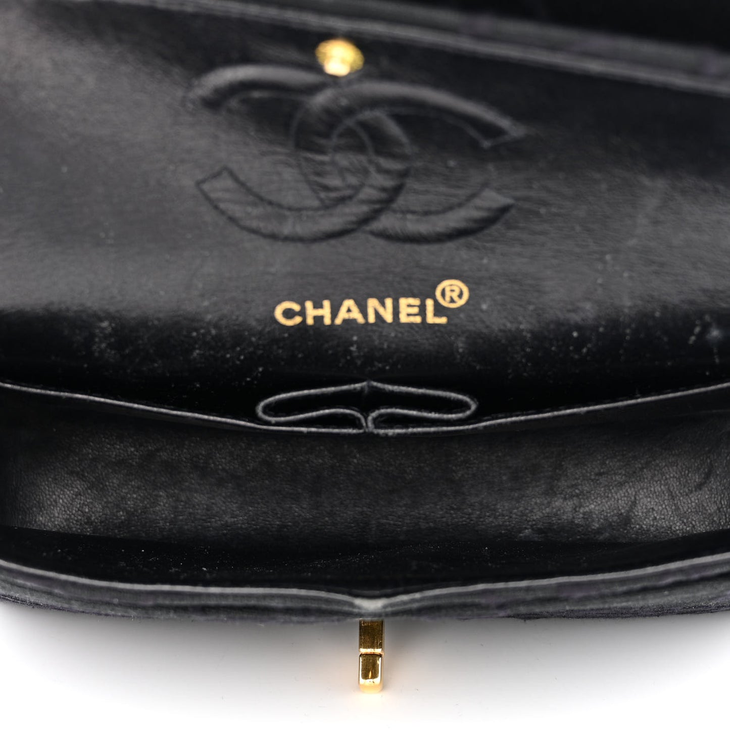 Canvas Camellia Embroidered Small Double Flap Black