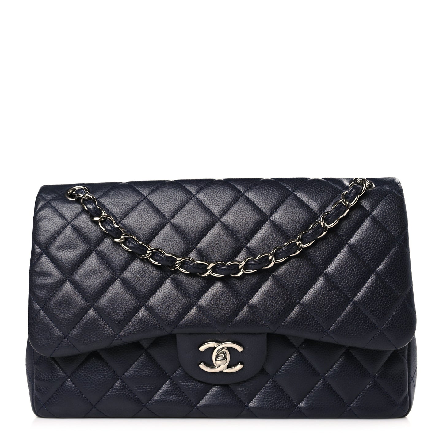 Caviar Quilted Jumbo Double Flap Navy Blue