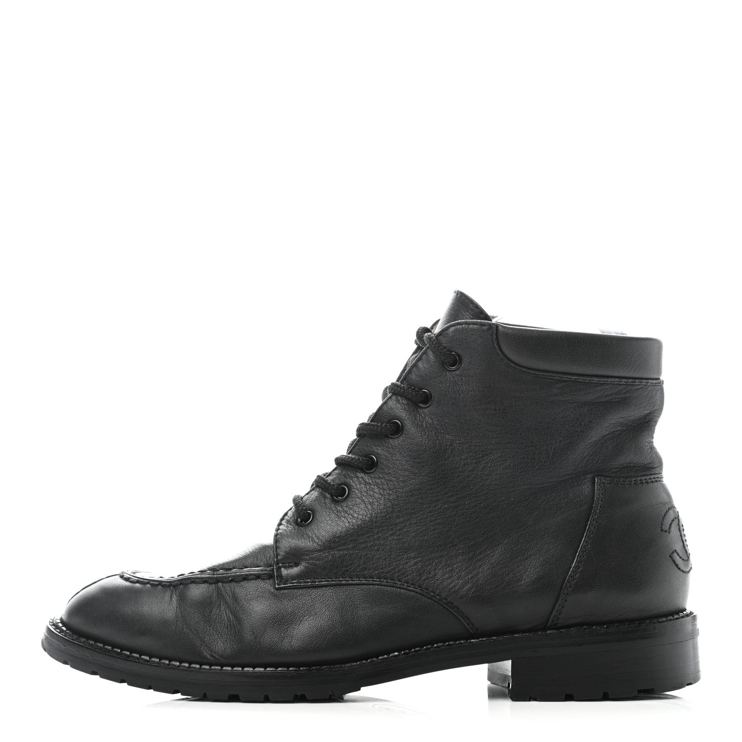 Chanel Calfskin Lace Up Combat Boots 36.5 Black 1 of 7
