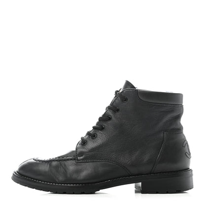 Chanel Calfskin Lace Up Combat Boots 36.5 Black 1 of 7