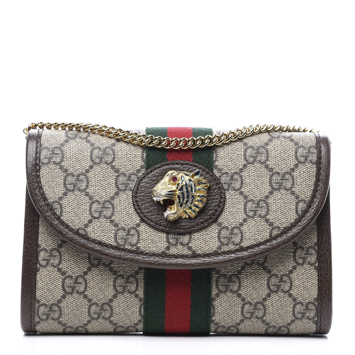 GG Supreme Monogram Web Mini Rajah Slim Flap Shoulder Bag Beige New Acero
