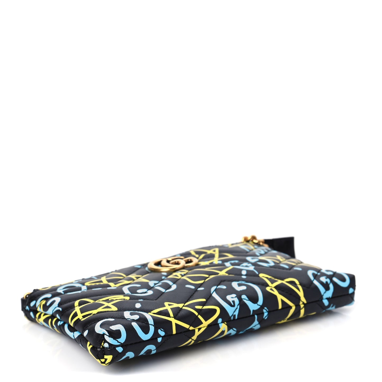 Calfskin Matelasse Printed Mini GucciGhost GG Marmont Chain Bag Black New Acquamarine