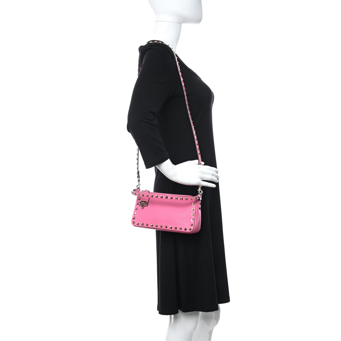 Pebbled Calfskin Small Rockstud Flip Lock Shoulder Bag Dawn Pink