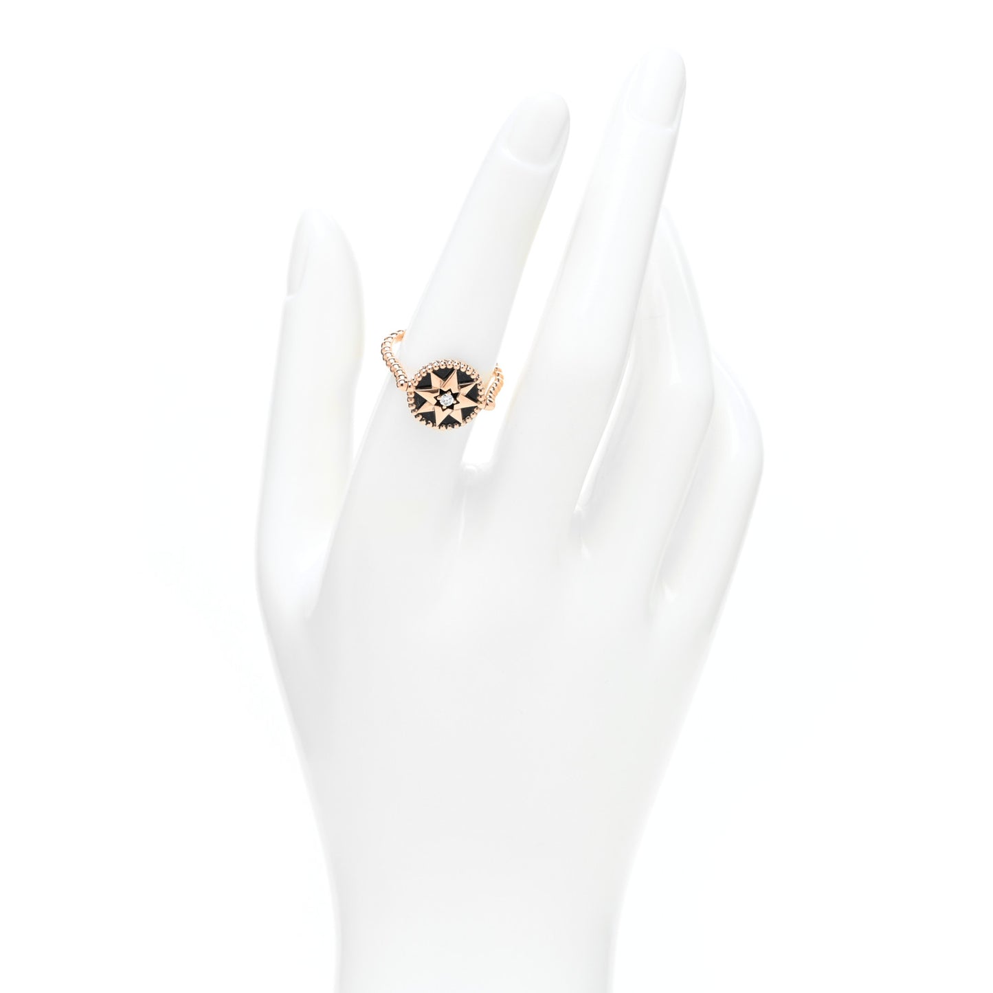 18K Rose Gold Diamond Black Onyx Rose Des Vents Ring 55 7.25