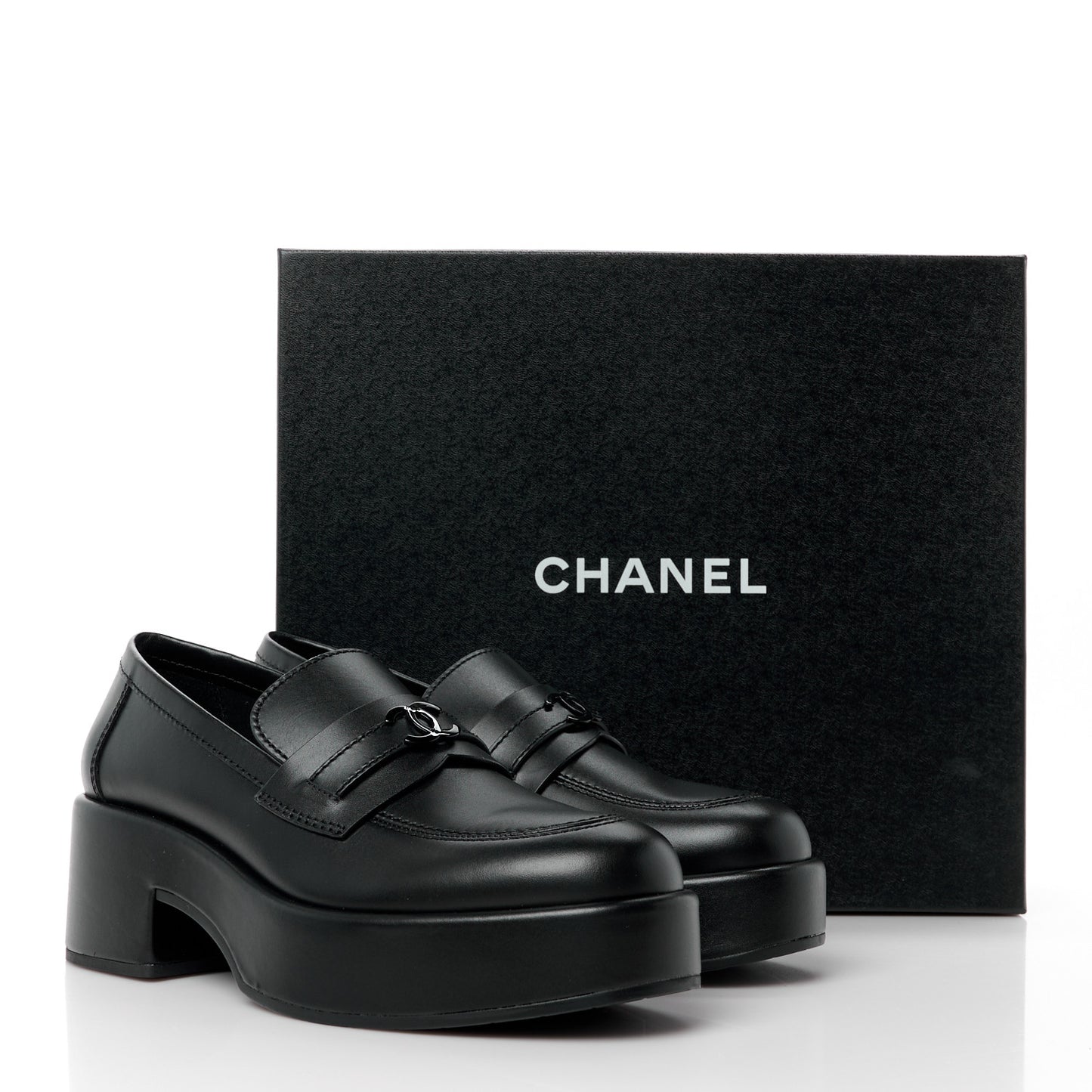 Calfskin CC Platform Loafers 38 Black