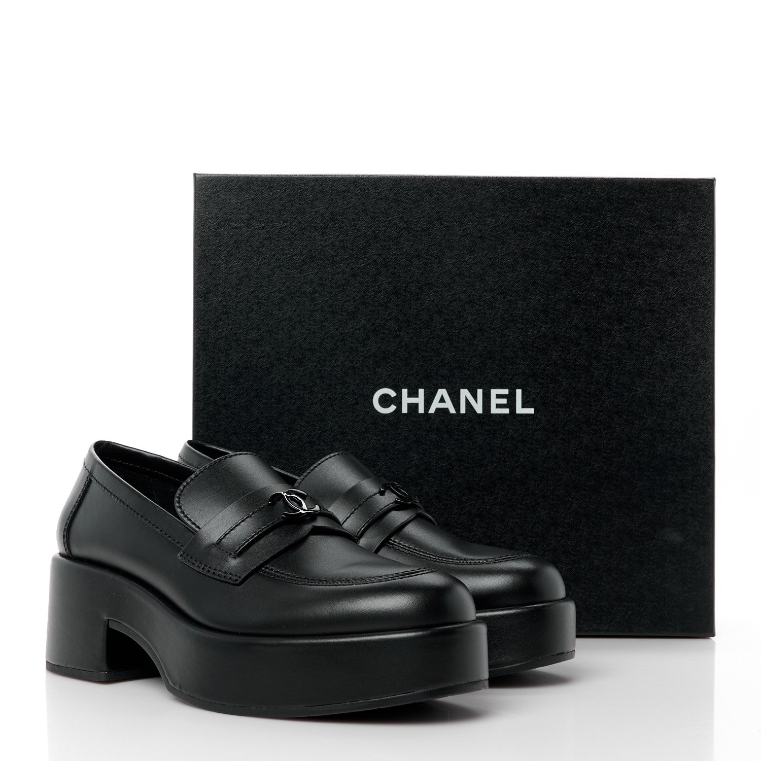 Chanel Calfskin CC Platform Loafers 38 Black 10 of 10