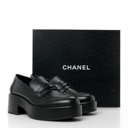 Chanel Calfskin CC Platform Loafers 38 Black 10 of 10