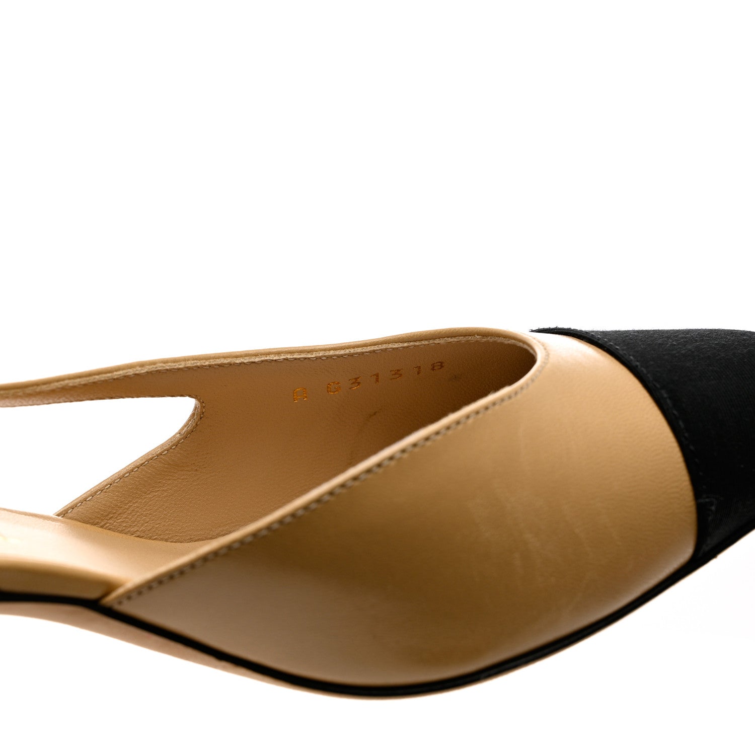 Chanel Goatskin Grosgrain Cap Toe CC Slingback Pumps 38 Beige Black 9 of 11