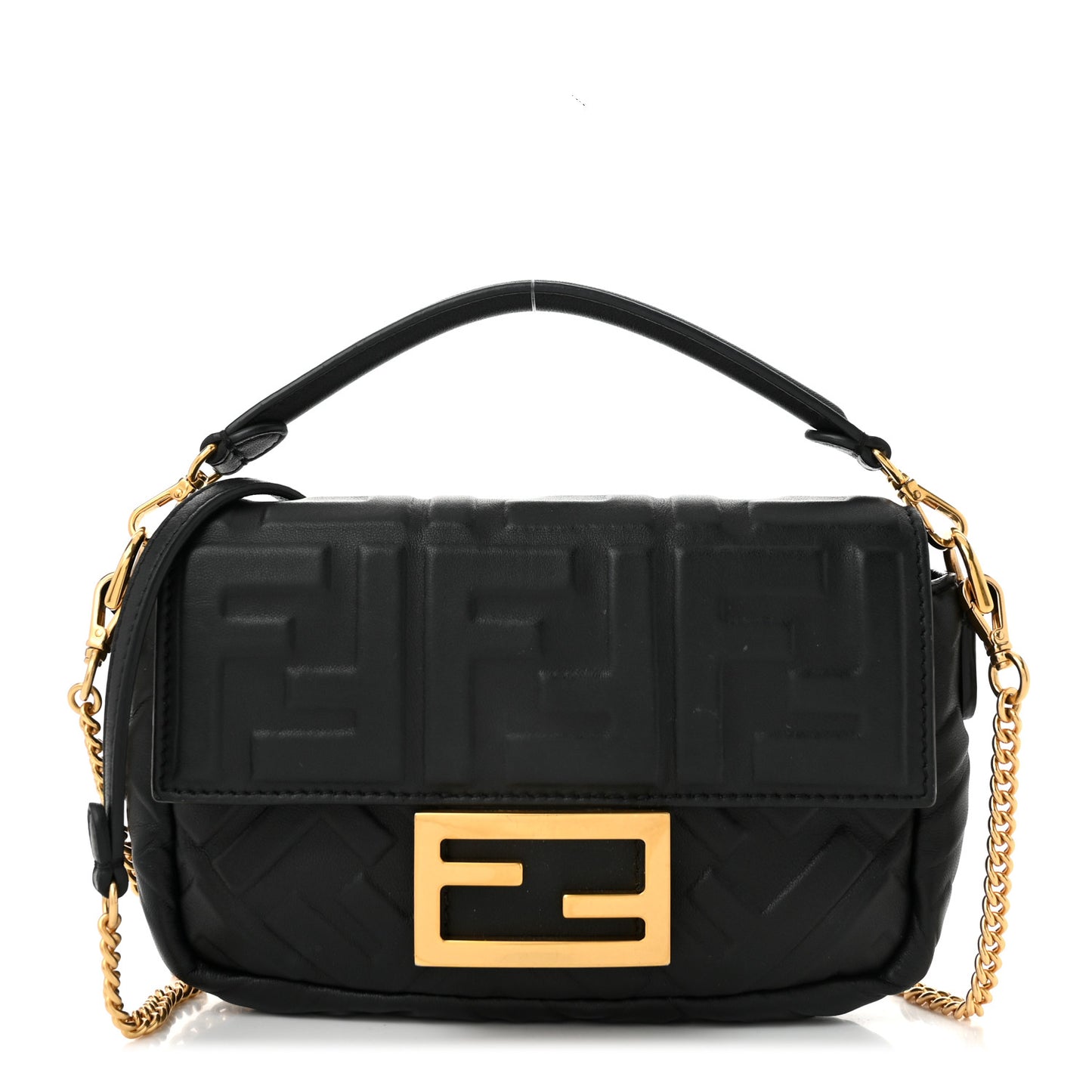 Nappa FF 1974 Embossed Mini Baguette Black