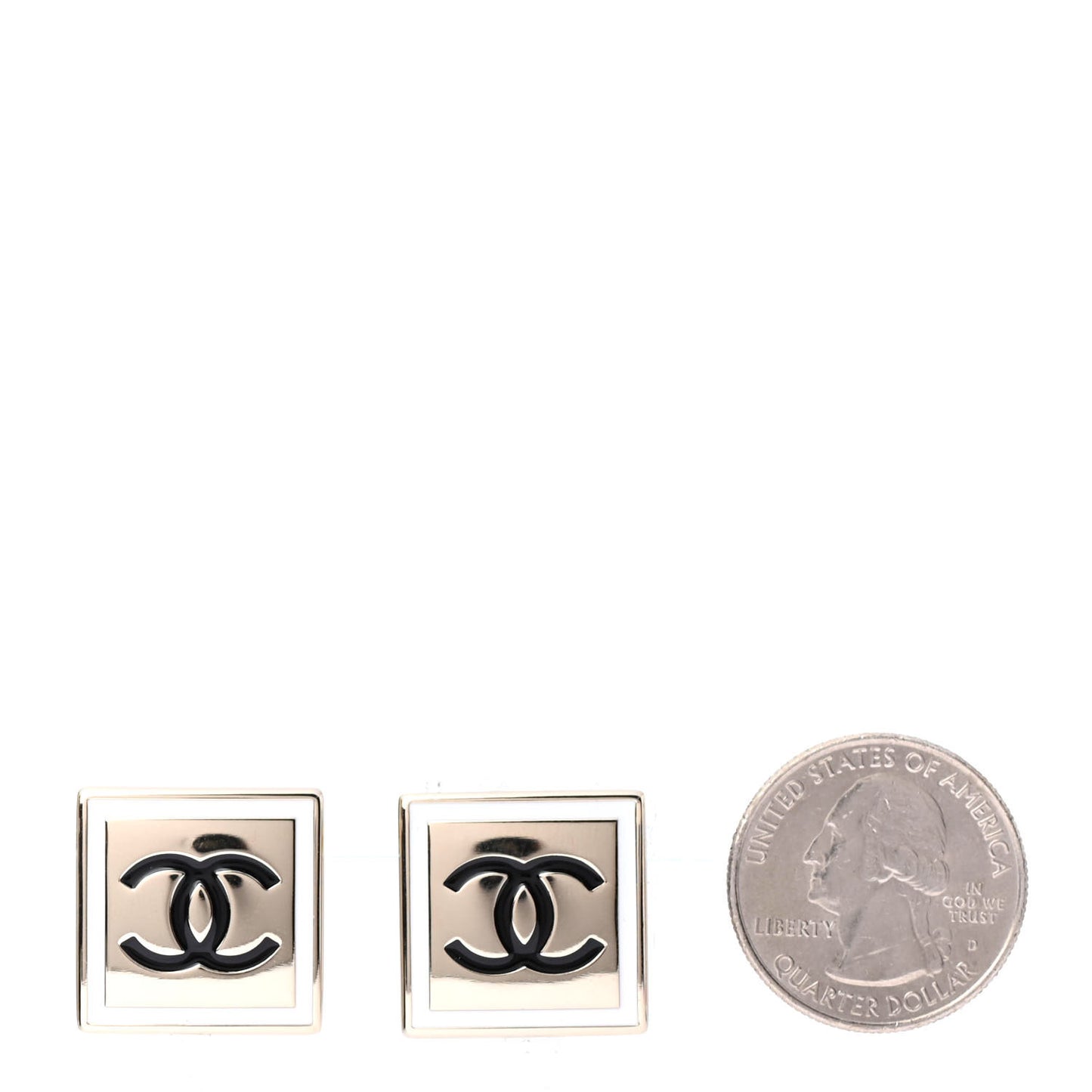 Metal Enamel CC Square Earrings Gold Black White