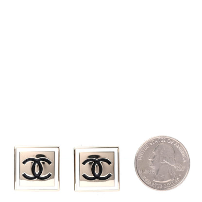 Chanel Metal Enamel CC Square Earrings Gold Black White 2 of 4